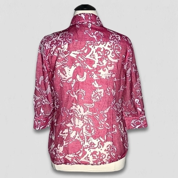 Chico's Abstract Linen Blend Button Down Shirt Pink White Extra Large - Picture 2 of 10